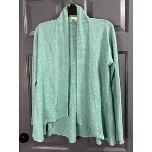 Eileen Fisher Arora Mint Green Linen Blend Open Front Waterfall Cardigan Size XS